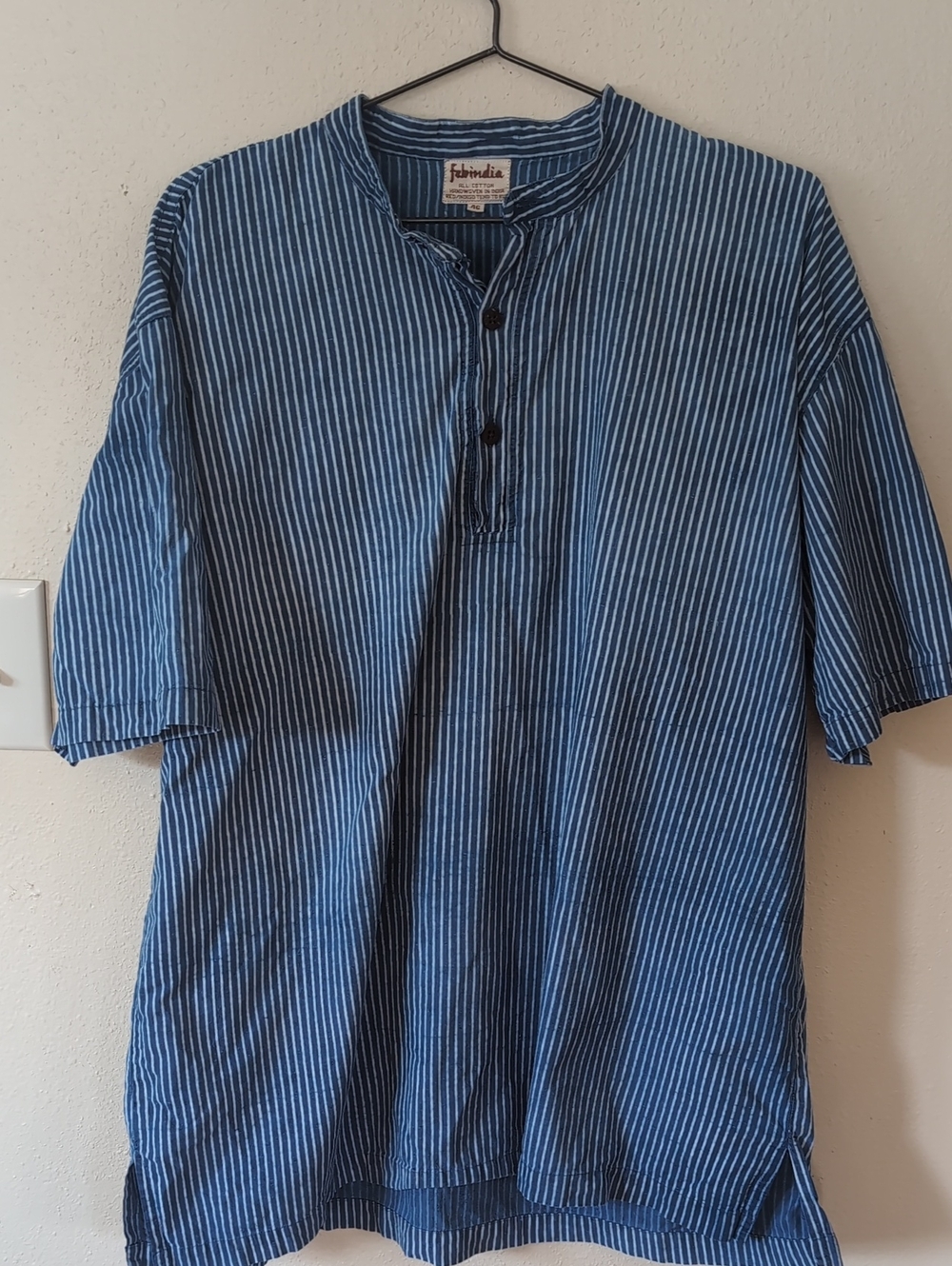fabindia Indigo Striped Casual Button-Down Kurta Henley 2XL
